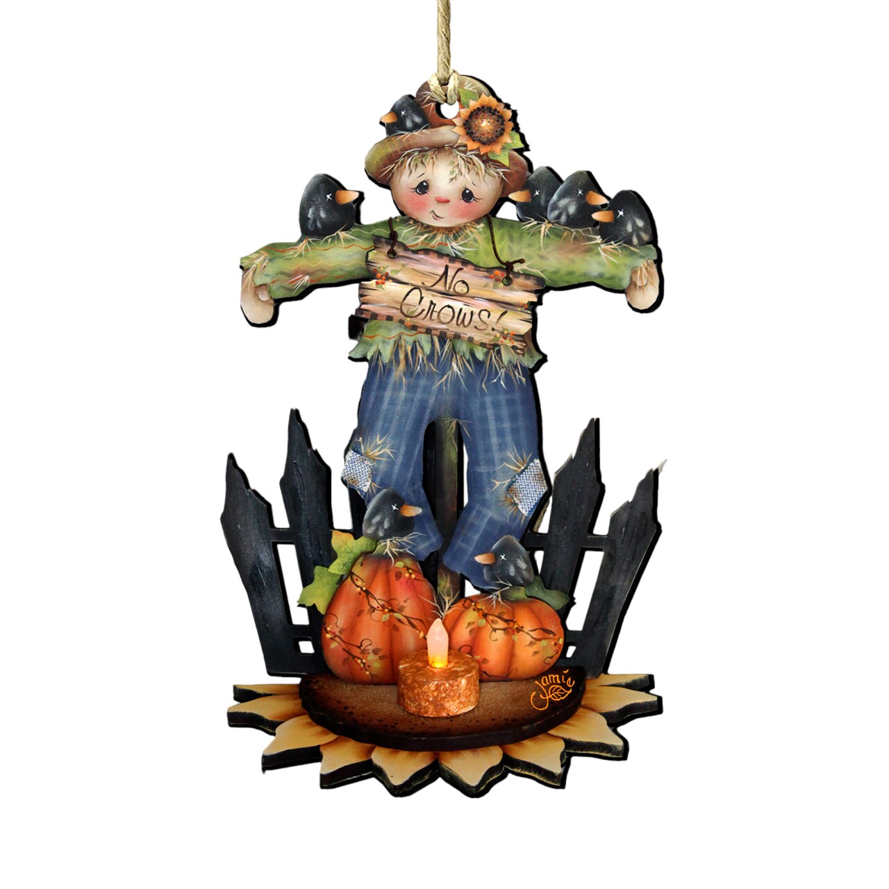 Designocracy Set of 2 Pumpkins "No Crows" Scarecrow Wooden Halloween Ornaments 5.5"